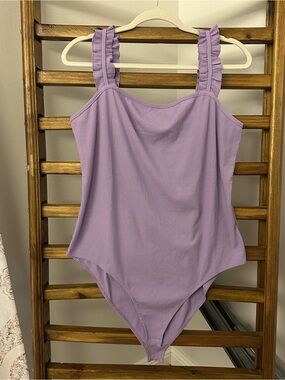 Gilli Lavender Ribbed Bodysuit with Ruffle Straps
